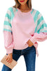 Bonbon Striped Colorblock Patchwork Raglan Pullover Top with Slits