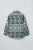 Green Geometric Print Button Front Long Sleeve Shacket