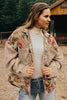 Khaki Floral Waffle Knit Patchwork Chest Pockets Buttoned Jacket