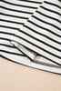 Black Stripe Ribbed Knit Half Button Long Sleeve Slim Top