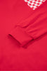 Racing Red Patchwork Plaid Pocket Quarter Zip Sweatshirt