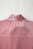Fushia Solid Color Velvet Ribbon Bow Knot Long Sleeve Blouse