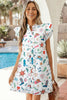 White Western Print Flutter Sleeve Button Down Mini Dress