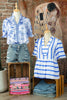 Blue Wild Animal Paradise Striped Detail V Neck Blouse