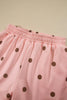 Brown Polka Dot Ribbed Trim Long Sleeve Top Casual Short Set