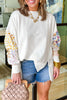 White Floral Dotted Mixed Print Patchwork Sleeve High Low Casual Sweatshirt