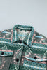 Green Geometric Print Button Front Long Sleeve Shacket