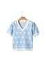 Rose Red Polka Dot Puff Short Sleeve Sweater Top