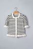 Beige Stripe Ruffle Trim Button Down Knit Short Sleeve Sweater Cardigan