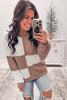 Dark Khaki Colorblock Checkered Raw Seamed Round Neck Knitted Jumper