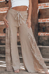 Smoke Gray Boho Lace Patchwork Wide Leg High Waist Pants