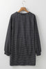 Black Striped V Neck Long Puff Sleeve Shift Dress