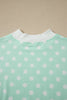 Green Polka Dot Print Color Block Trim Mock Neck Short Set