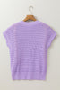 Lavendula Pointelle knit Ribbed Trim Short Sleeve Sweater