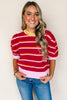 Red Stripe Colorblock Trim Half Sleeve Sweater Top
