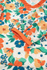 Orange Frilled V Neck Floral Print Bracelet Sleeve Blouse