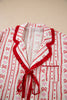 Red Sweet Floral Heart Bow Print Contrast Trim Long Sleeve Shirt Pajama Short Set