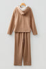 Rose Tan Lace Drawstring Pullover Hoodie and High Waist Pants Corduroy Suit