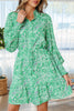 Green Paisley Print Long Sleeve Button Front Tied Waist Mini Dress
