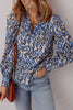 Blue Bohemian Print Embroidered V Neckline Detail Long Sleeve Shirt
