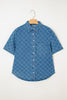 Dusk Blue Checkered Textured Short Sleeve Patched Pocket Denim Shirt