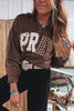 Racing Red Floral Buffalo Plaid Striped Embroidered Patch Western Pullover Sweatshirt