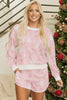 Pink Christmas Tree Nutcracker Doll Print Contrast Trim Long Sleeve Top Matching Shorts Set