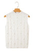 White Pearled High Neck Textured Knit Sweater Vest