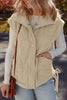 Beige Faux Fur Snap Button Front Knot Side Plush Vest with Pockets