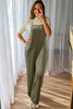 Laurel Green Solid Color Knit Loose Straight Leg Casual Overall Jumpsuit