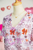 Pink Diverse Bows Buttons Printed Contrast Trim Short Sleeve Shirt Pajama Pant Set