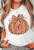 White Floral Pumpkin Print Round Neck Short Sleeve T-Shirt