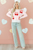 White Cherry Pattern Drop Shoulder Sweater