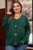 Blackish Green Plus Size Golden Accent Buttons Short Sweater Cardigan