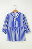 Sky Blue Stripe Balloon Sleeve Loose Button up Shirt