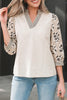 Grass Green Floral Puff Sleeve Contrast V Neck Patchwork Blouse