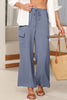 Dark Grey Drawstring Frilled Waist Wide Leg Utility Trousers