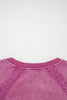 Red Dahlia Lace Patchwork Detail Notched Neck Mineral Wash Baggy Sweatshirt