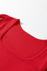 Fiery Red Sequin Sleeve Patchwork Ribbing Knit Square Neck Holiday Sweater