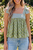 Green Fashion Printed Knot Straps Babydoll Tank Top