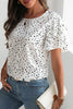 White Dalmatian Print Layered Ruffled Short Sleeve Blouse