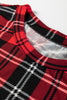 Red Festive Plaid Print Round Neck Long Sleeve and Pants 2 Piece Lounge Set