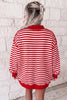 Red Stripe Christmas Slogan Embroidery Patched Mock Neck Oversized Sweatshirt
