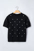 Black Elegant Polka Dot Bubble Short Sleeve Sweater