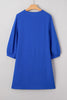 Sky Blue Frilled V Neck Bracelet Sleeve Shift Mini Dress