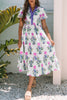 Blue Floral Puff Short Sleeve V Neck High Waist Maxi Dress