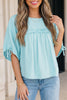 Yellow Cream Tie Half Sleeve Pleated Detail Babydoll Blouse