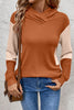 Gold Flame Contrast Color Ribbed Patchwork Crossed Pullover Neck Hoodie