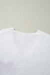 White Pearl Beaded Heart Pattern Fuzzy V Neck Sweater