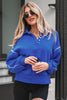 Sky Blue Button up Collared Exposed Seam Chic Sweatshirt